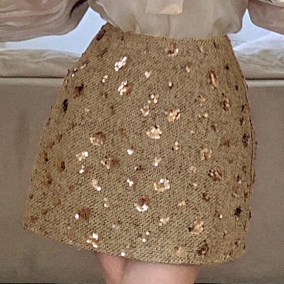 Gold Preppy Women's Elegant Sequin Embellished Bodycon Mini Skirt - Picture 7 of 9